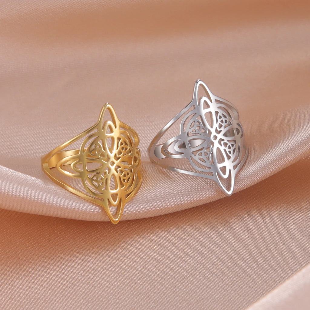 LIKGREAT Witch Knot Ring for Women Men Hollow Stainless Steel Finger Rings Celtic Vintage Amulet Protection Couple Jewelry Gifts