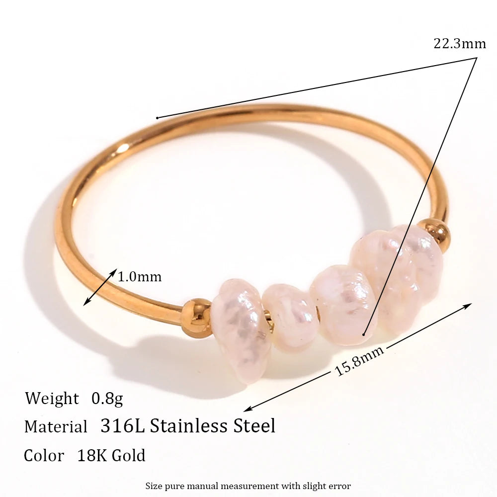 E.B.belle Gold Plated Stainless Steel Freshwater Pearls Rings For Women Accesorios Para Mujer Bagues Acier Inoxydables Femmes