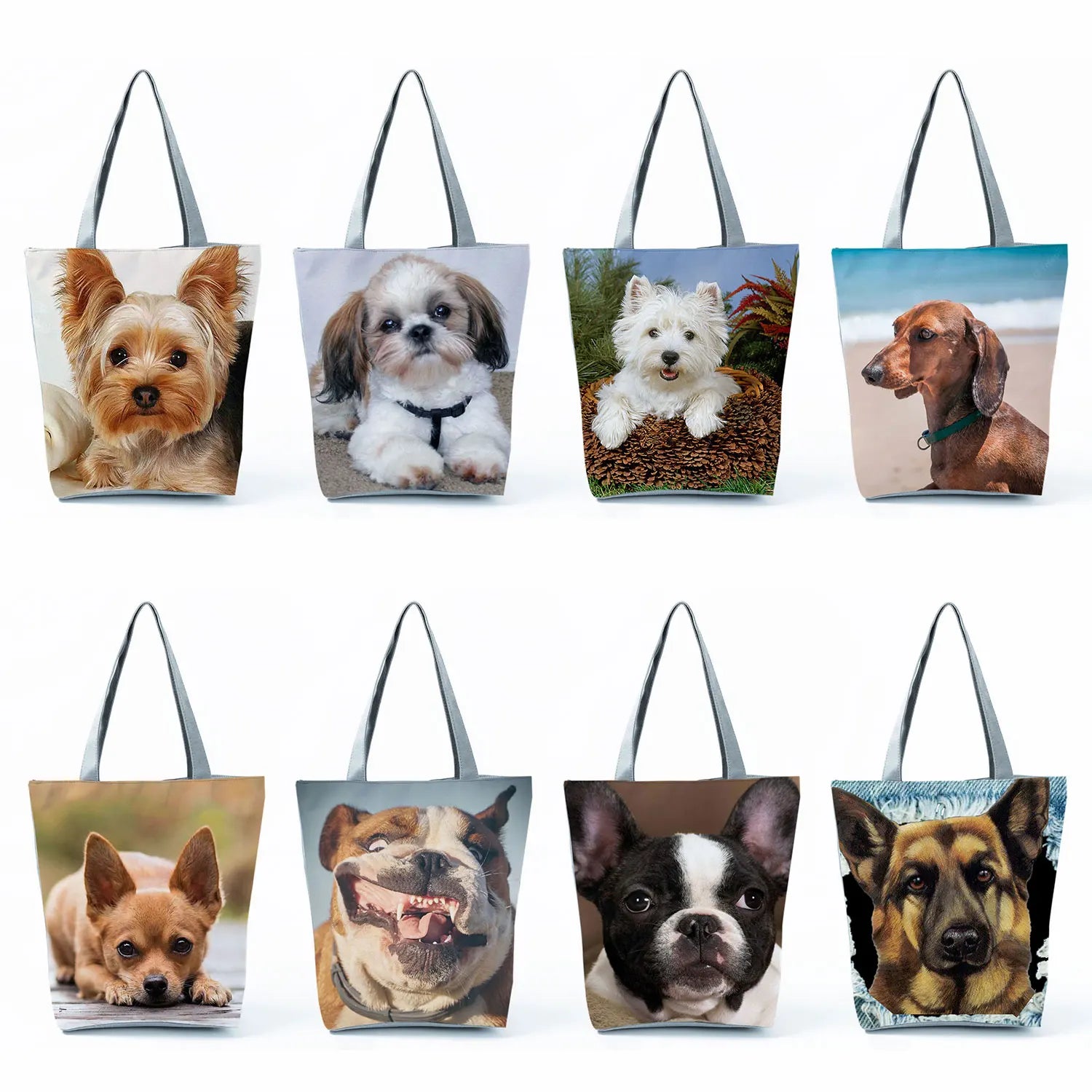 Customizable Cute West Dog Handbags For Women Groceries Pug Retriever Shopping Bags Foldable Animal Large Capacity Shoulder Bag