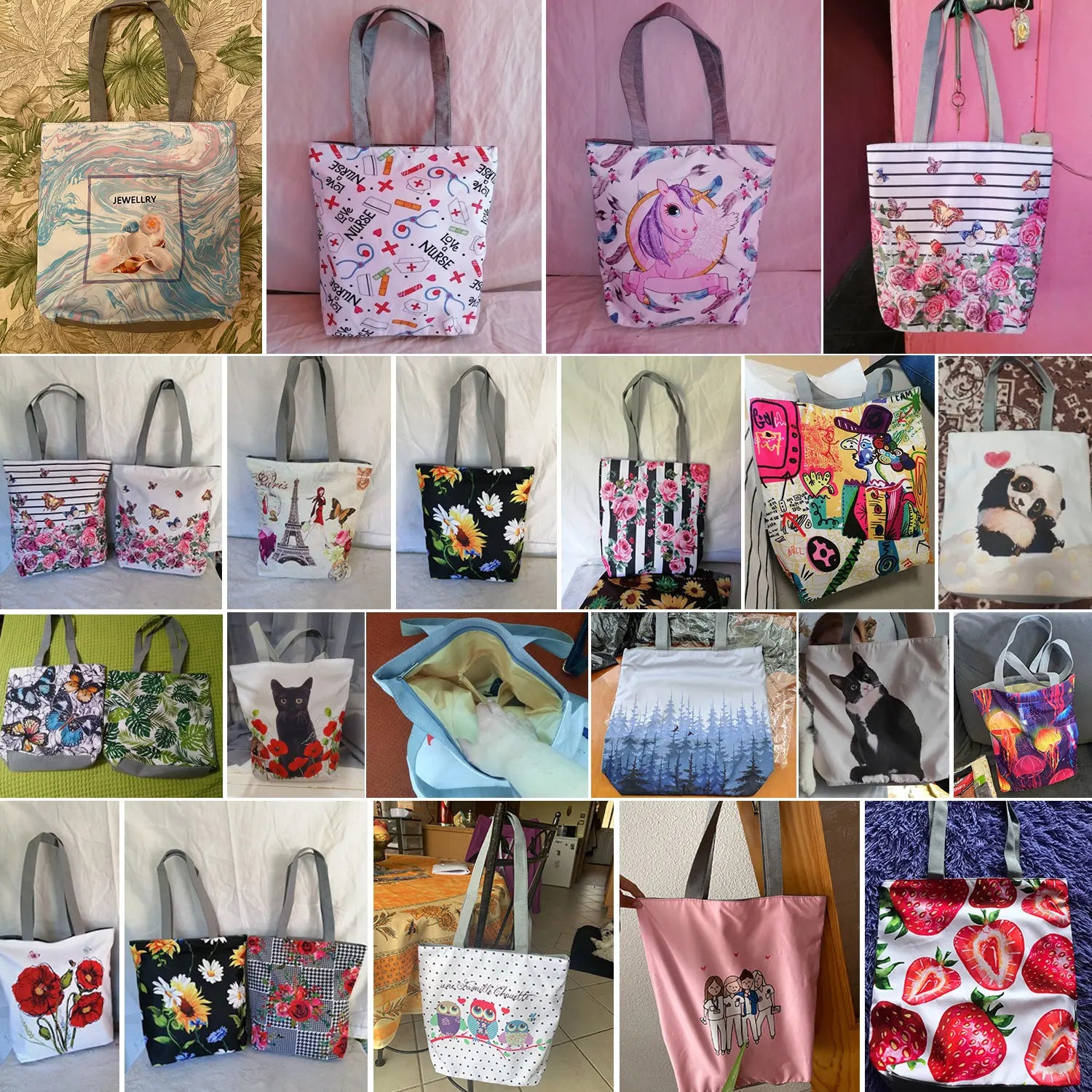 Customizable Cute West Dog Handbags For Women Groceries Pug Retriever Shopping Bags Foldable Animal Large Capacity Shoulder Bag