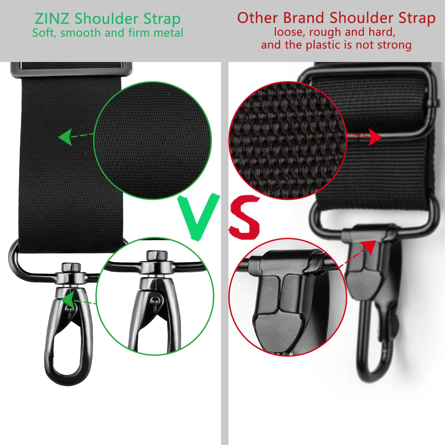 ZINZ 79 inch Shoulder Strap, Extra-thick Fixed Cushion Pad and Dual Clasps Universal Replacement Strap with Metal Swivel Hooks