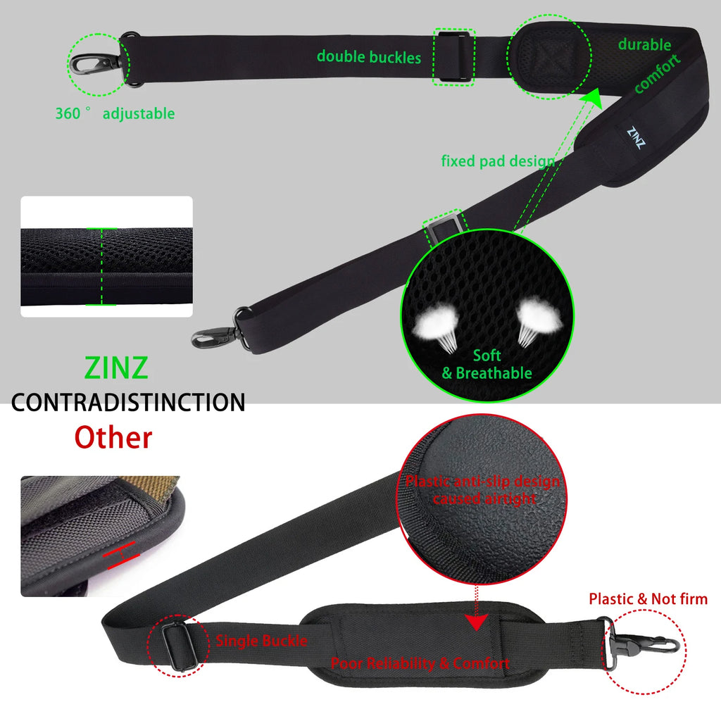 ZINZ 79 inch Shoulder Strap, Extra-thick Fixed Cushion Pad and Dual Clasps Universal Replacement Strap with Metal Swivel Hooks