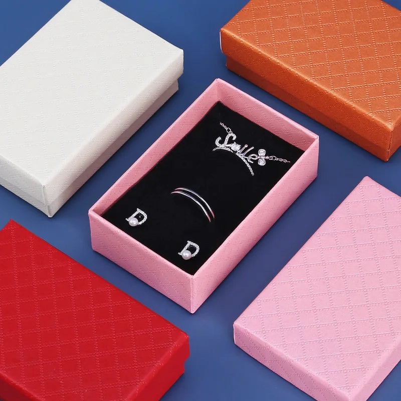 10pcs 8x5x2.5cm Paper Jewelry Organizer Box for Necklace Ring Earring Packaging Gift Boxes Display with Black Sponge