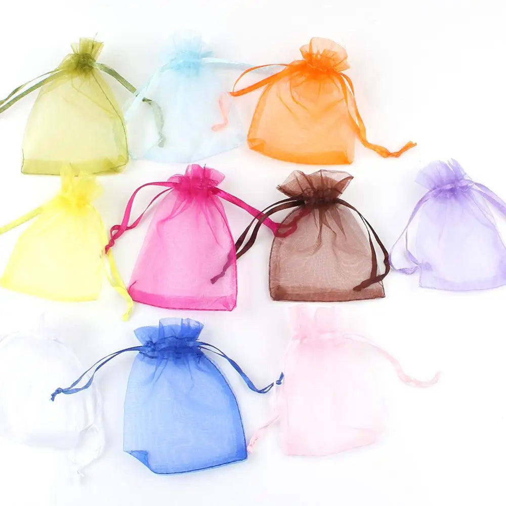 50pcs/lot 5x7cm 7x9cm 9x12cm 10x15cm Drawstring Organza Bags Jewelry Packaging Bags Candy Wedding Bags Wholesale Gifts Pouches