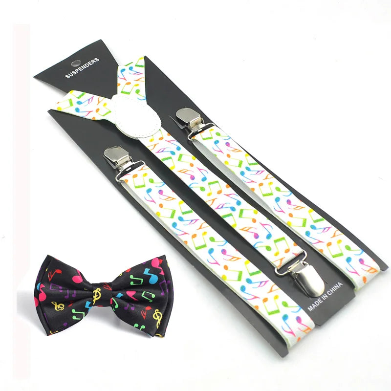 Women Men Music Note Suspender Bow tie Set Y-Shape Braces Butterfly Sets Bowtie Suspender Formal Dress Gift Gallus Pants Holder