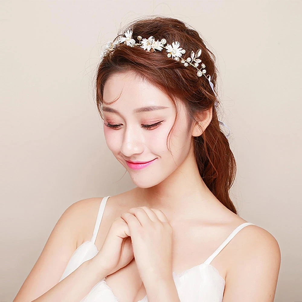 Sweet Flower Headband With Ribbon Wreath Wedding Party Ladies Girls Garlands Floral Crown Hairband Hair Accessories for Women ML
