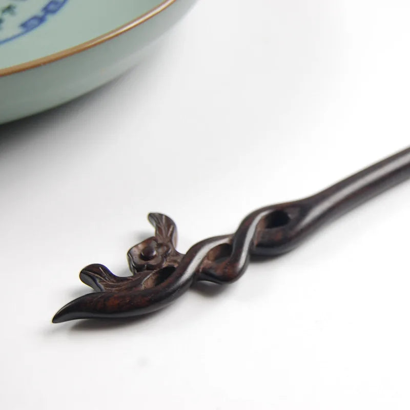 Chinese Hairpin Sticks Carving Sandalwood Step Shake Vintage Hanfu Dress Hair Forks Jewelry Plum Blossom Shaped Hair Accessories