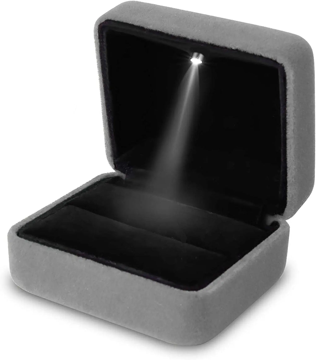 Square Velvet Ring Box LED Light Jewelry Gift Display Case Engagement and Wedding Ring Box Holder Case Storage Gift Box