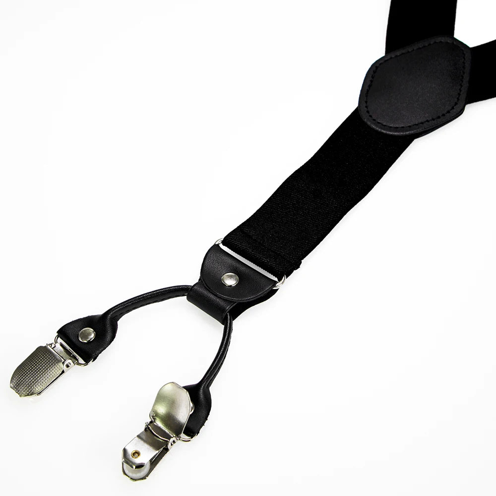 Fashion Suspenders Men Elastic Band Suspenders Bowtie Set Leather 6 Clips Brace Male Vintage Casual Wedding Party Husband's Gift