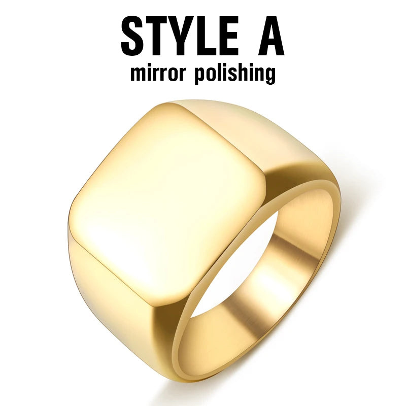 BEIER  Men's High Polished Fashion Man's 316L Stainless Steel Biker Unique Golden Black Square Ring For Men Gift BR8-177