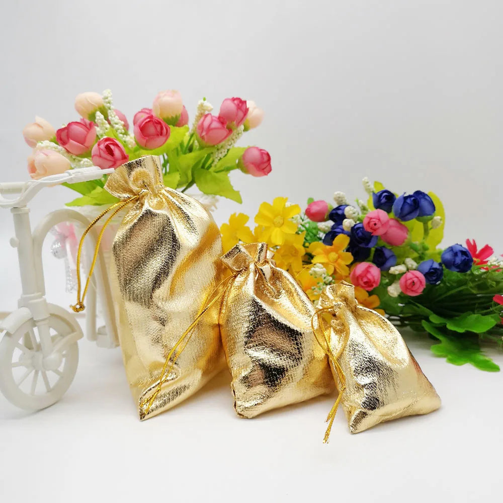 100pcs Jewelry Pouch Jewellery Bag Silver/Gold Velvet Bag Drawstring Jewelry Packaging Bags Organza Jewelry Bags 7x9 9x12 13x18