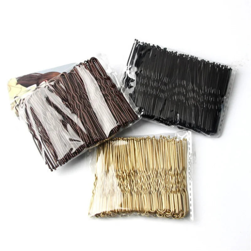 100Pcs Women 5/6 cm Hair Waved U-Shaped Bobby Pin Barrette Salon Grip Clip Bridal Hairpins Black Metal Hair Accessories For Bun
