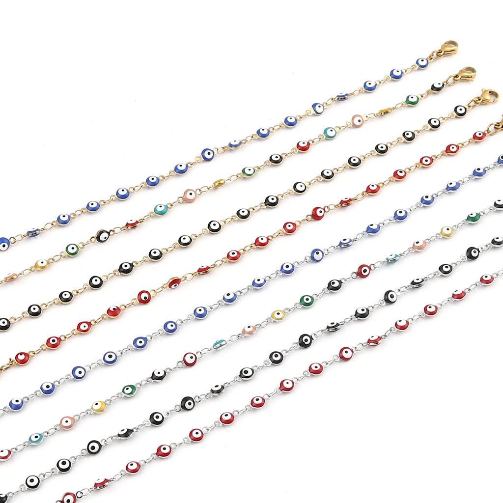 Stainless Steel Anklet Enamel Round Evil Eye Anklets Bracelets For Women Man Summer Jewelry Gifts 23cm(9") long, 1 Piece