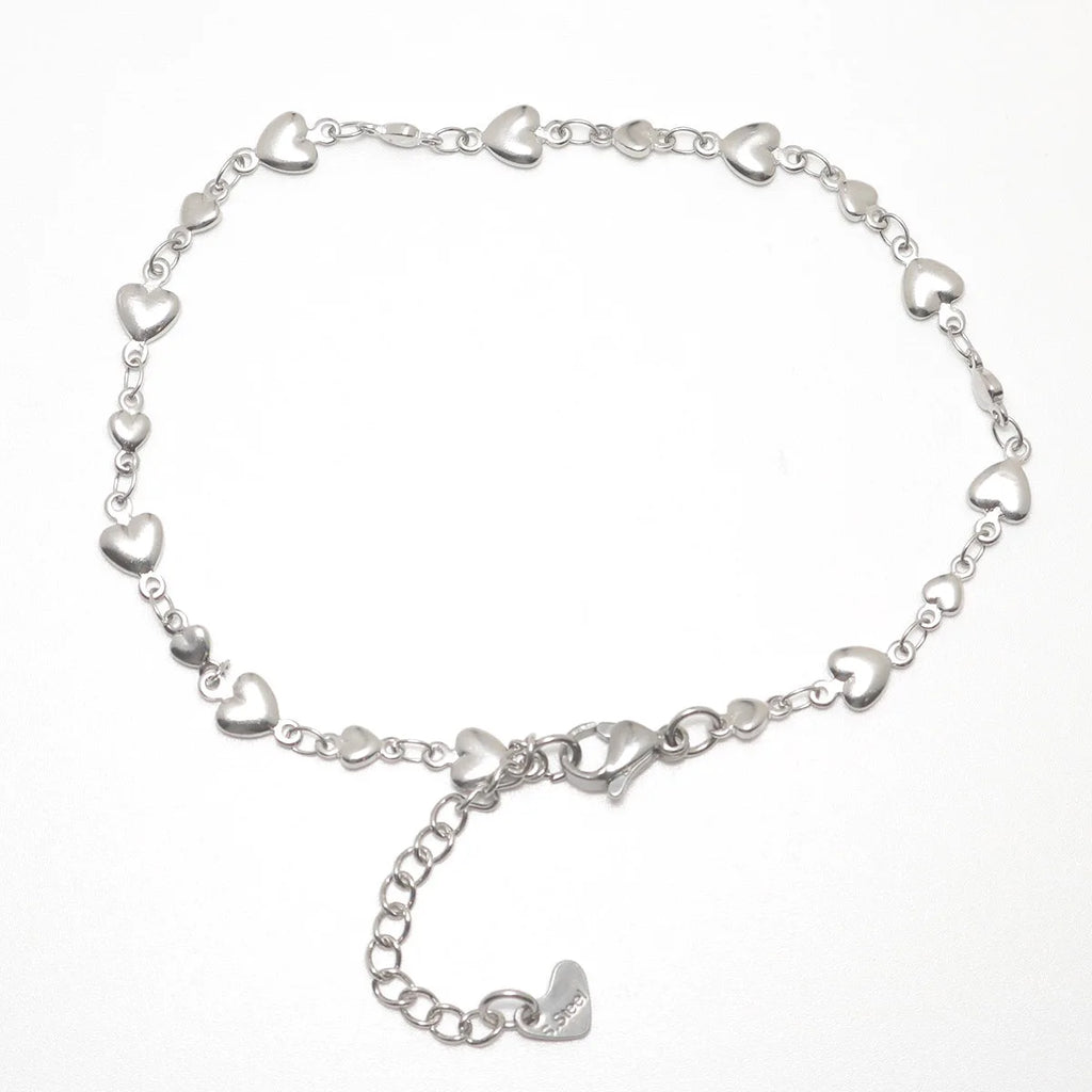 304 Stainless Steel Anklet Silver Color Heart For Women Leg Chain Summer Beach Foot Jewelry 21.8cm(8 5/8") long, 1 Piece