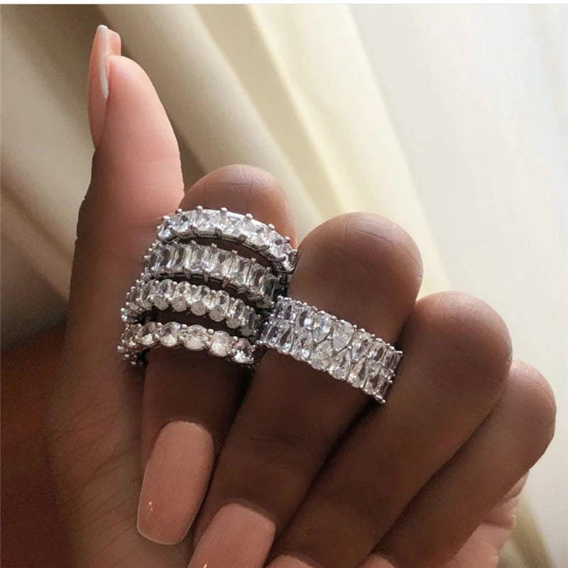 Wholesale Eternity Band Promise ring 925 Sterling silver Diamond cz Engagement Wedding Rings for women Men Finger Party Jewelry