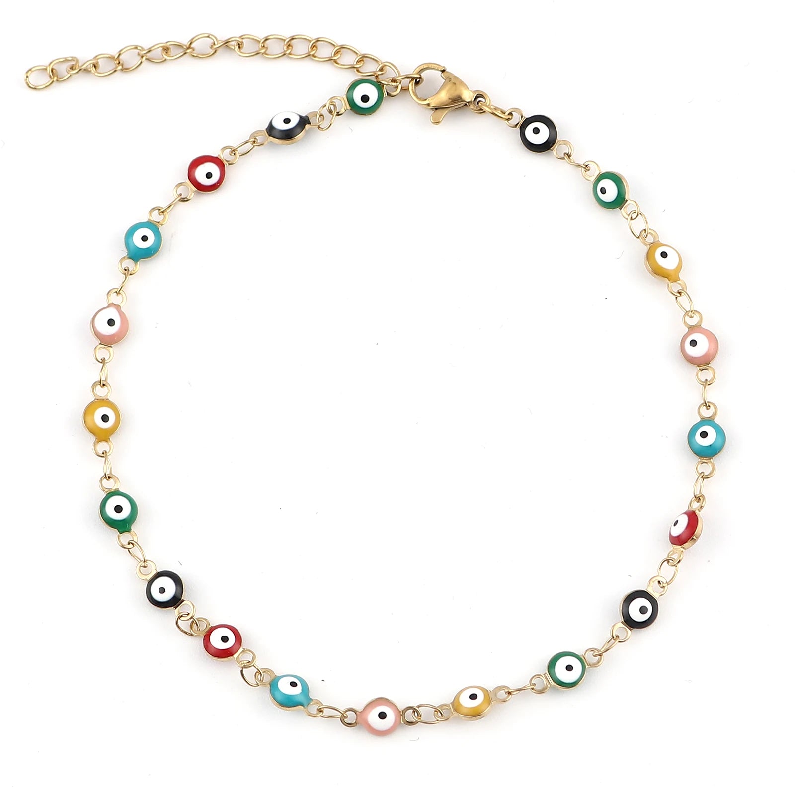 Stainless Steel Anklet Enamel Round Evil Eye Anklets Bracelets For Women Man Summer Jewelry Gifts 23cm(9") long, 1 Piece