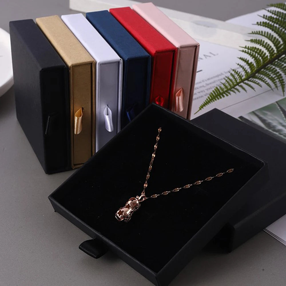1Pc Thick Kraft Paper Drawer Jewelry Box With Sponge Greet Card for Necklace Bracelet Ring Gift Box Jewelry Packaging Box Joyero