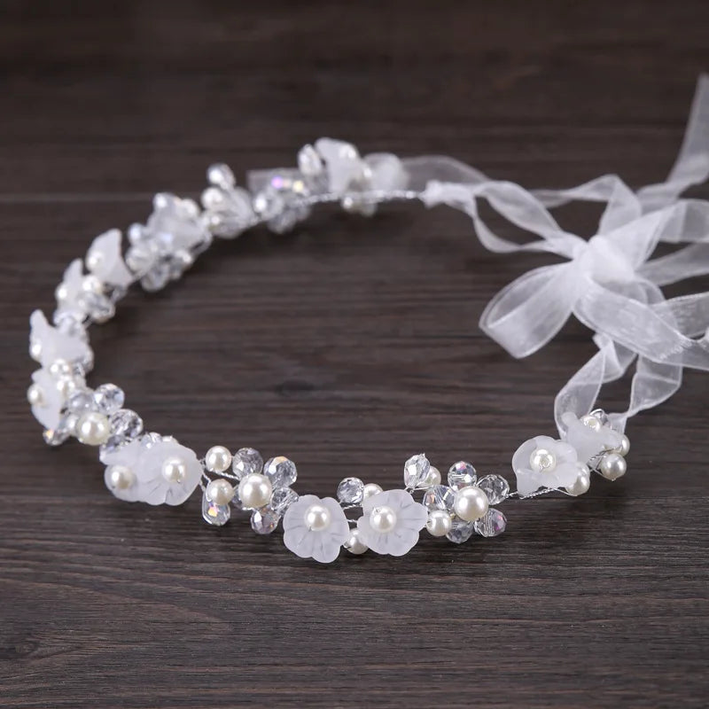 New Fashion Crystal Hair Band Headbands for Women Girls Handmade Wedding Hair Accessories White Pearl Flower Tiaras Crowns