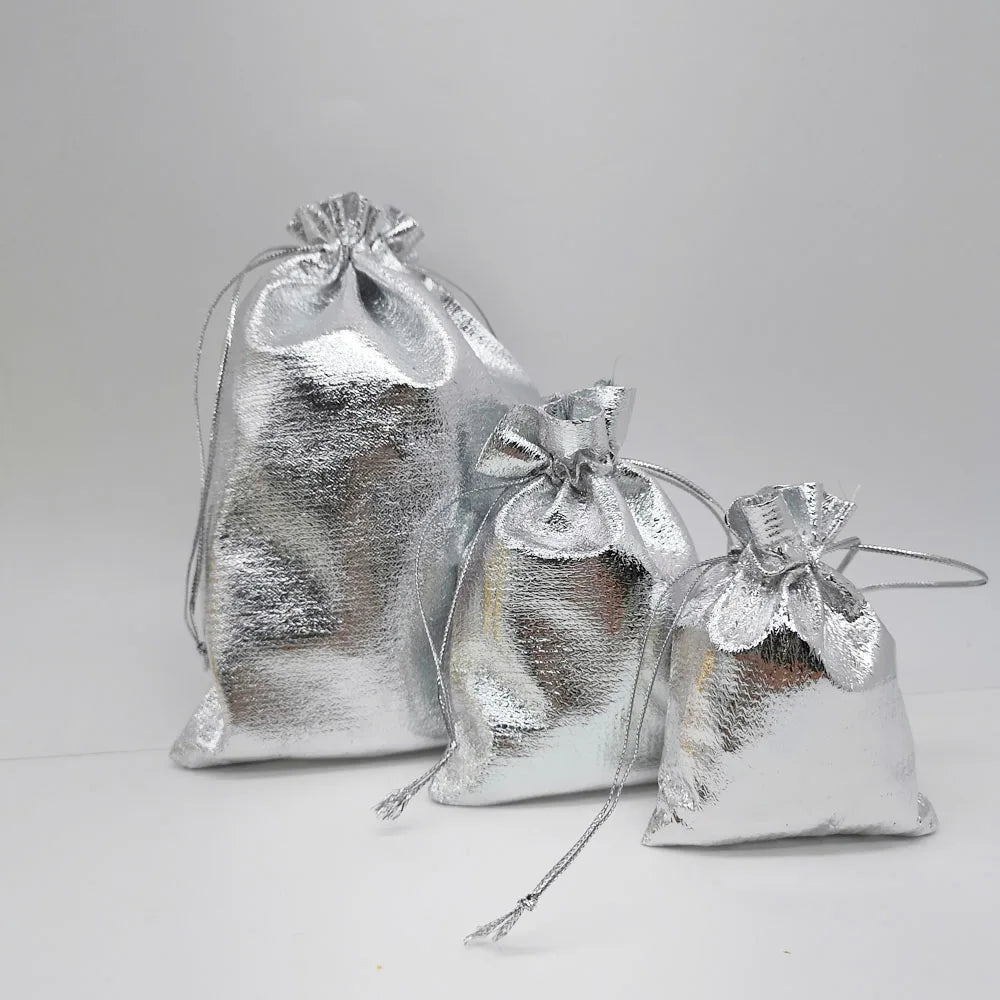 100pcs Jewelry Pouch Jewellery Bag Silver/Gold Velvet Bag Drawstring Jewelry Packaging Bags Organza Jewelry Bags 7x9 9x12 13x18