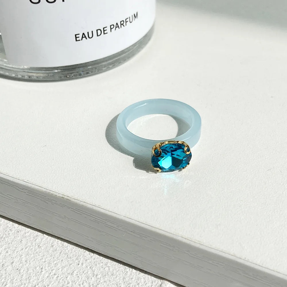 HI MAN Fashion Simple Inlaid Colorful Zircon Resin Ring Women Sweet Cute Birthday Party Commemorative Jewelry Gift