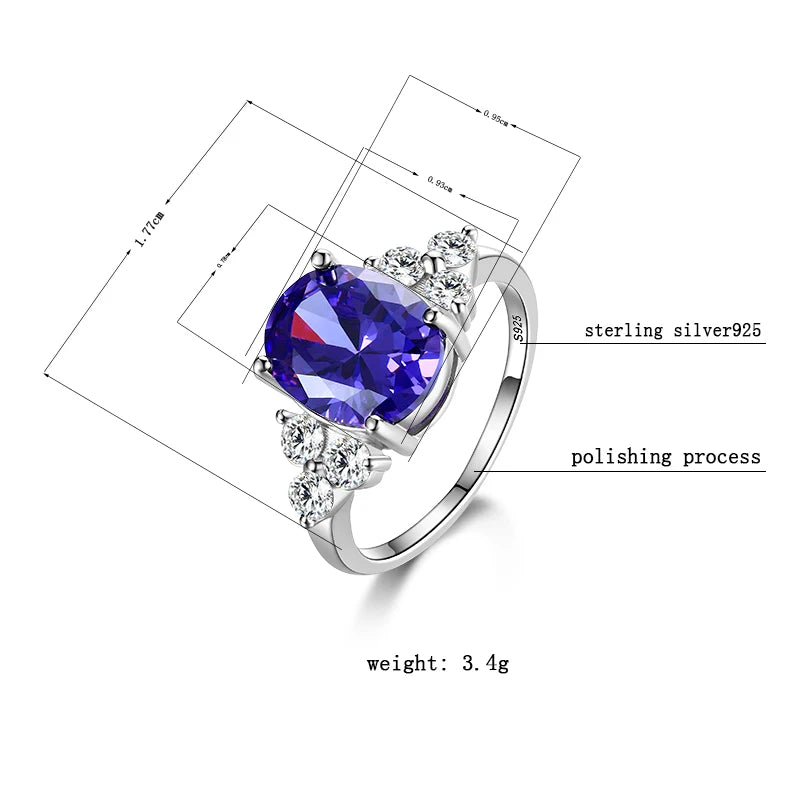 Women's Jewelry Silver Plated Rings White Pink Light Blue Champagne Zircon Oval Wedding Ring