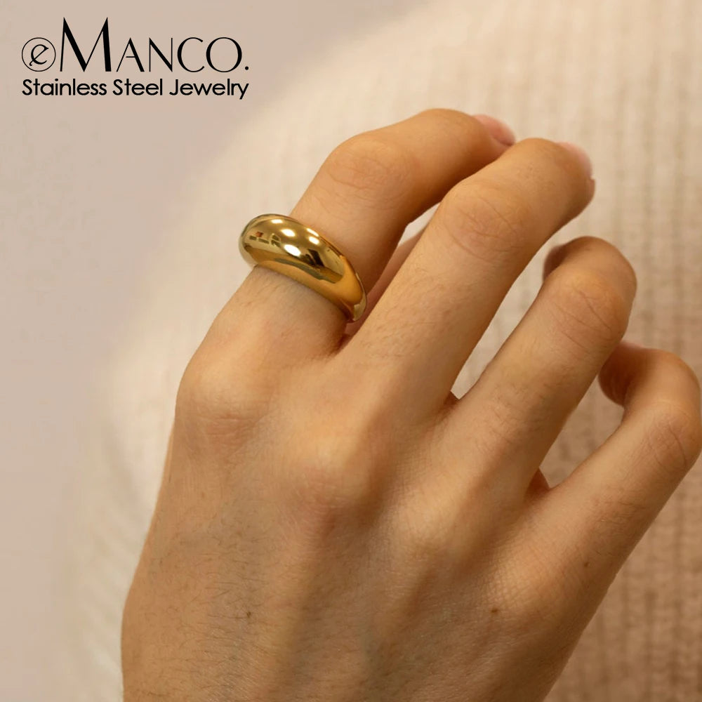 EManco Fashion Simple Stainless Steel Rings for Women Arc Rings Jewellery Geometric Ring Size 5 6 7 8