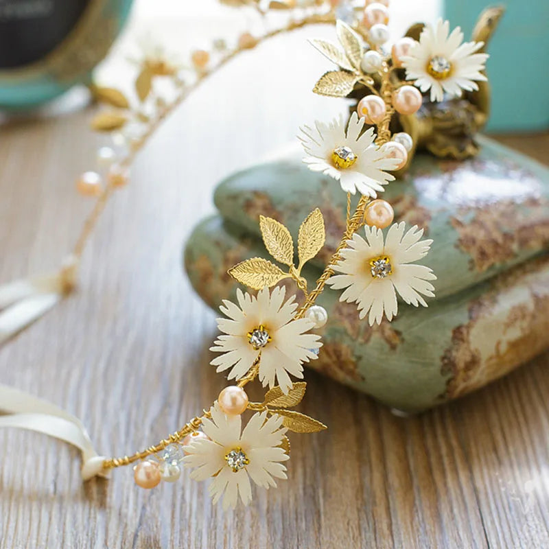 Sweet Flower Headband With Ribbon Wreath Wedding Party Ladies Girls Garlands Floral Crown Hairband Hair Accessories for Women ML
