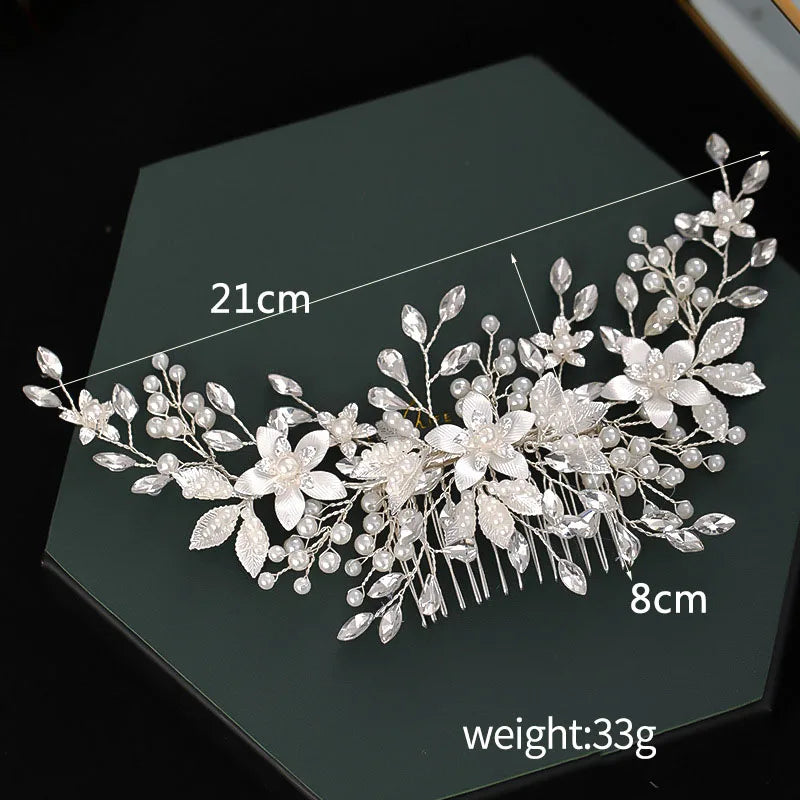 Silver Color Flower Hair Comb Wedding Hair Jewelry Fashion Pearl Rhinestone Hair Clip Bridal Party Tiaras Luxury Side Barrettes