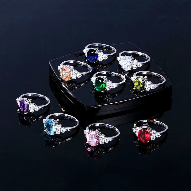 Women's Jewelry Silver Plated Rings White Pink Light Blue Champagne Zircon Oval Wedding Ring