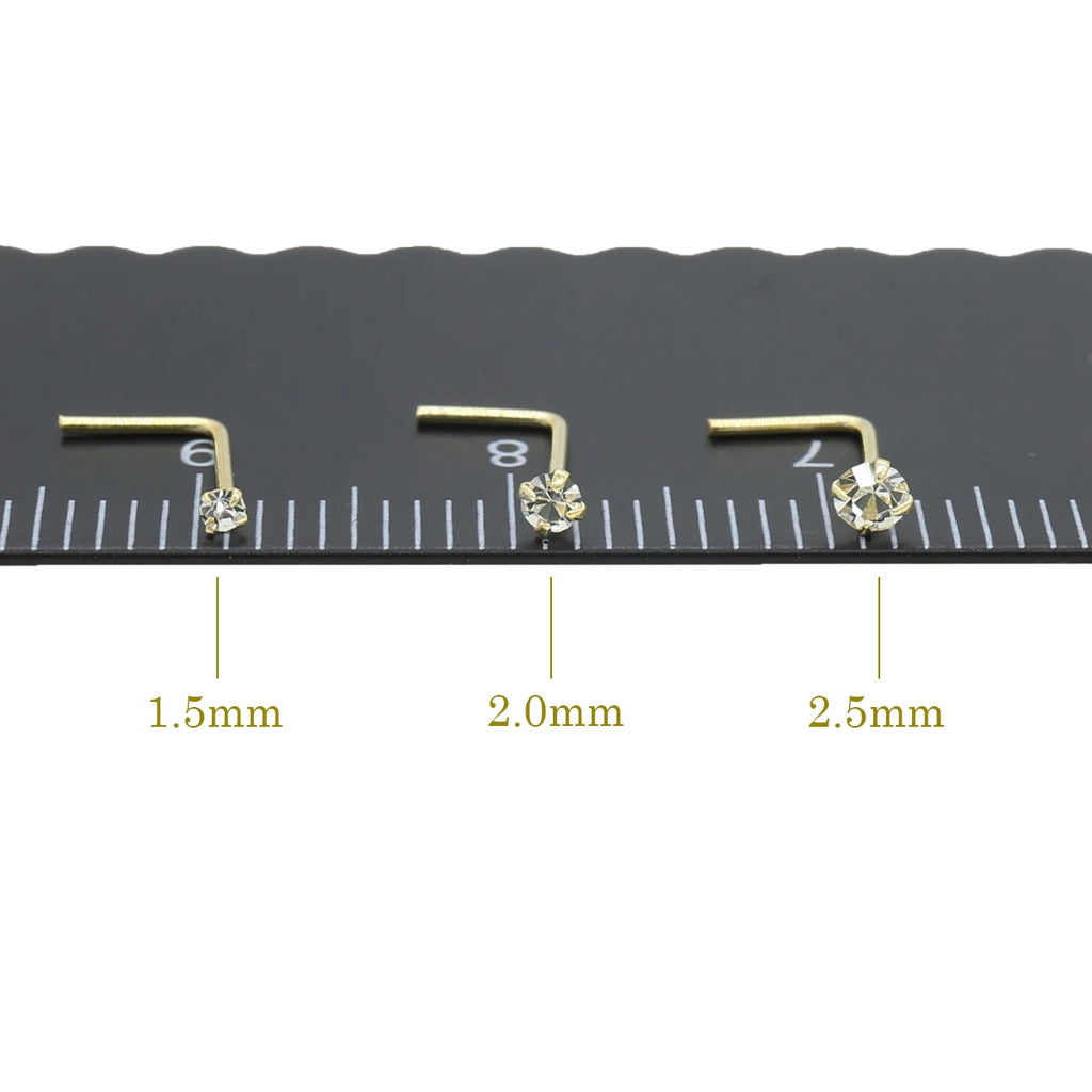925 Sterling Silver Nose Stud 1.5mm 2.0mm 2.5mm Gemstone Thin Dainty Crystal Pin Nose Screw Ear Bone L Shape Bend Piercing Nariz