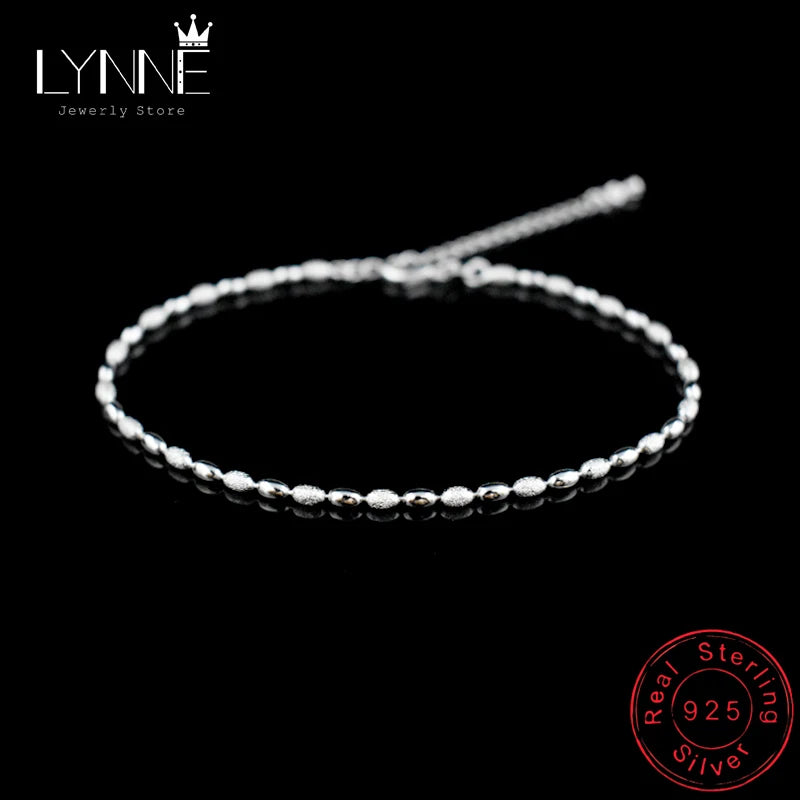 New Fashion Ladies Small Meter Bead Chain Anklet 925 Sterling Silver Olive Grain Beaded Anklets Bracelet Women Foot Jewelry Gift