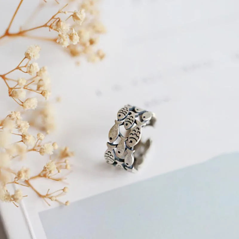 XIYANIKE Silver Color Handmade Engagement Rings for Women Wedding Couple Creative Design Cute Fishs Jewelry Adjustable