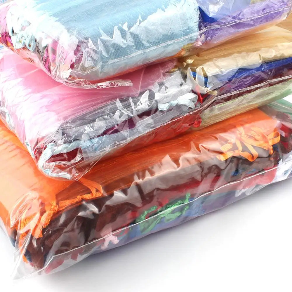 50pcs/lot 5x7cm 7x9cm 9x12cm 10x15cm Drawstring Organza Bags Jewelry Packaging Bags Candy Wedding Bags Wholesale Gifts Pouches