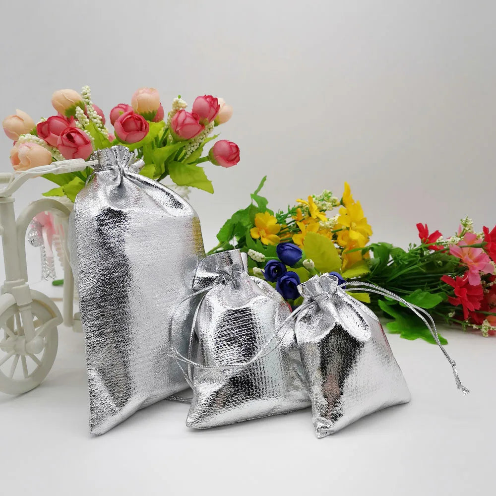 100pcs Jewelry Pouch Jewellery Bag Silver/Gold Velvet Bag Drawstring Jewelry Packaging Bags Organza Jewelry Bags 7x9 9x12 13x18