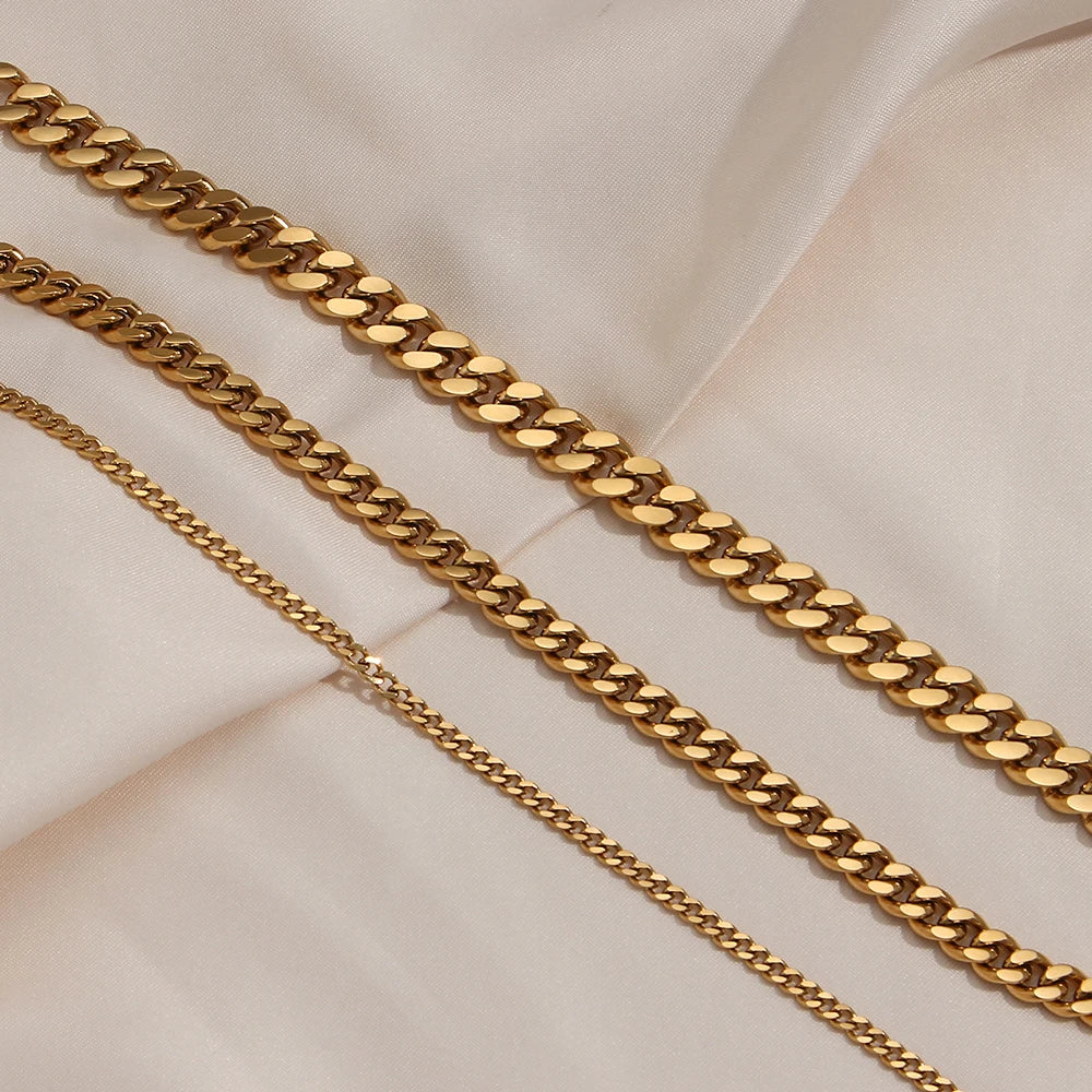 E.B.belle Tarnish Free Hypoallergenic 2.5mm 6mm 8mm Cuban Chain Gold Plated Anklets For Women Summer Beach Foot Bracelet Jewelry