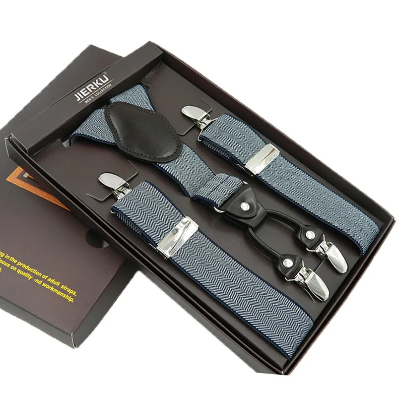 Man Suspenders Fashion Braces Adjustable 4 Clips Leather Belt Strap Tirante Trousers Suspensorio Father Gifts Ligas Gift