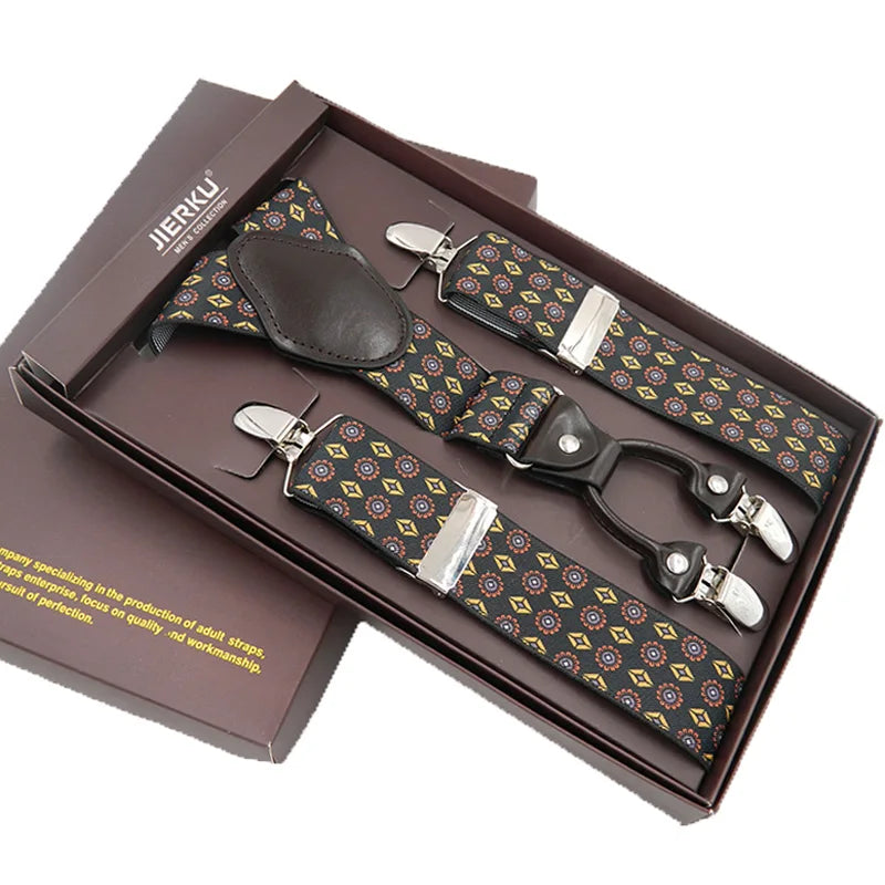 Man Suspenders Fashion Braces Adjustable 4 Clips Leather Belt Strap Tirante Trousers Suspensorio Father Gifts Ligas Gift