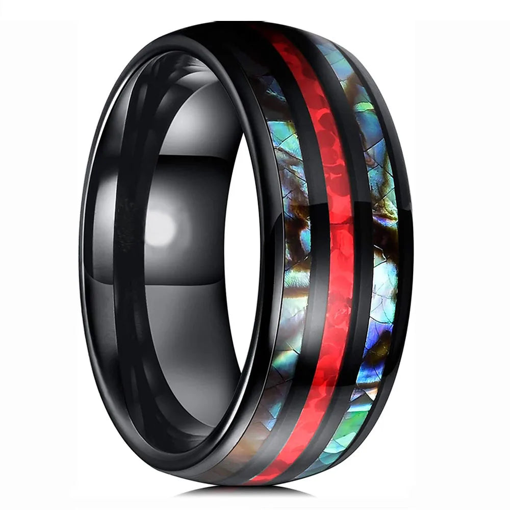 Fashion 8mm Silver Color Stainless Steel Arrow Rings for Men Women Inlaid Hawaiian Koa Wood Rings Men Wedding Band Jewelry Gifts