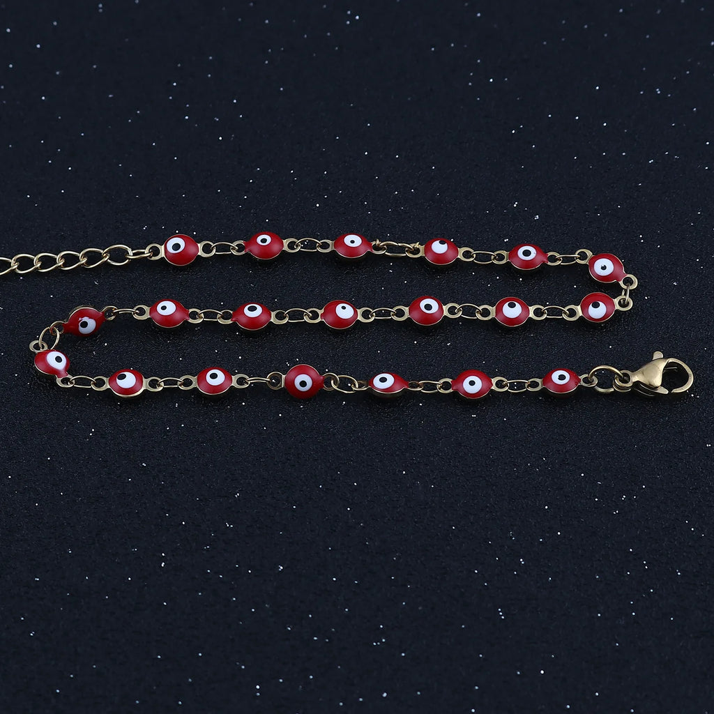 Stainless Steel Anklet Enamel Round Evil Eye Anklets Bracelets For Women Man Summer Jewelry Gifts 23cm(9") long, 1 Piece