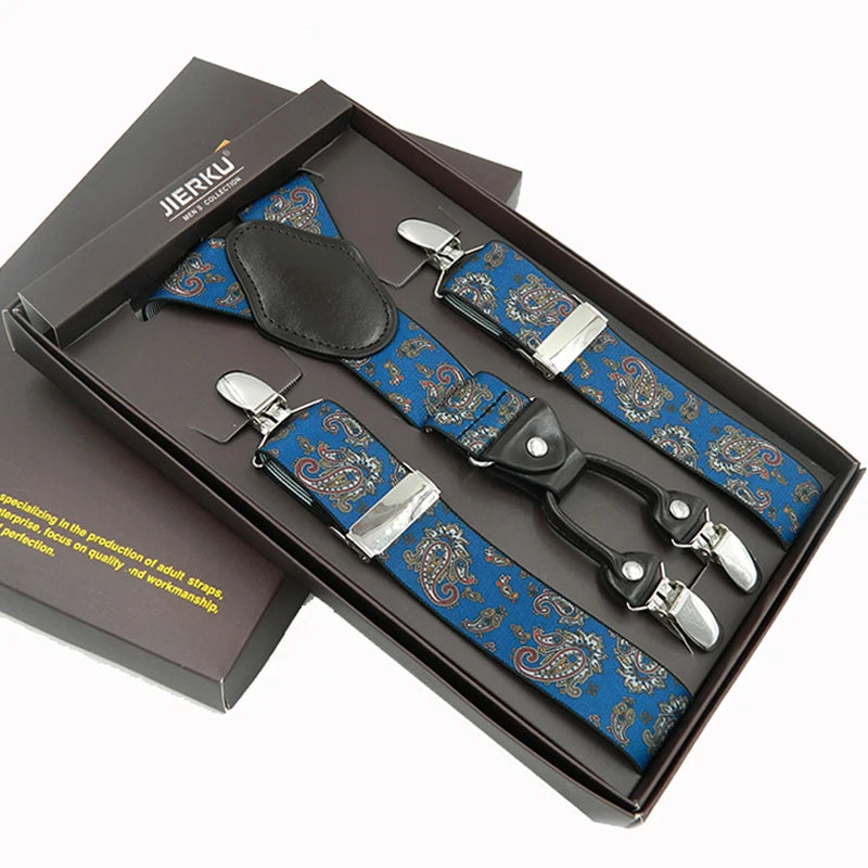 Man Suspenders Fashion Braces Adjustable 4 Clips Leather Belt Strap Tirante Trousers Suspensorio Father Gifts Ligas Gift