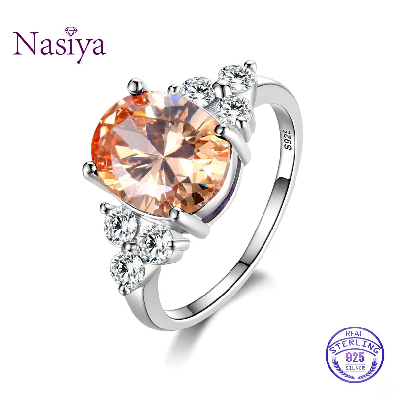 Women's Jewelry Silver Plated Rings White Pink Light Blue Champagne Zircon Oval Wedding Ring