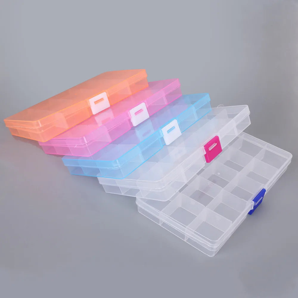 15 Grid Adjustable Transparent 5 Colors Jewelry Storage Box Ring Earring Beads Case Plastic Portable Organizer Box Travel Bins