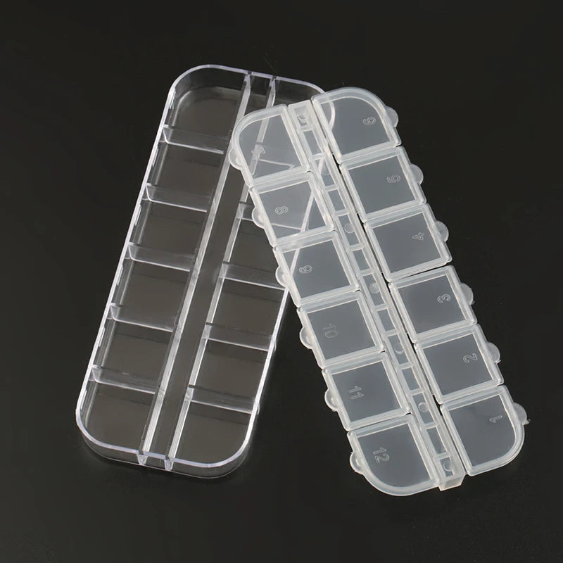 One Piece 13x5x1CM 12 Slots Compartment Plastic Storage Box Adjustable Rectangle Jewelry Container Box Case for Beads&earrings