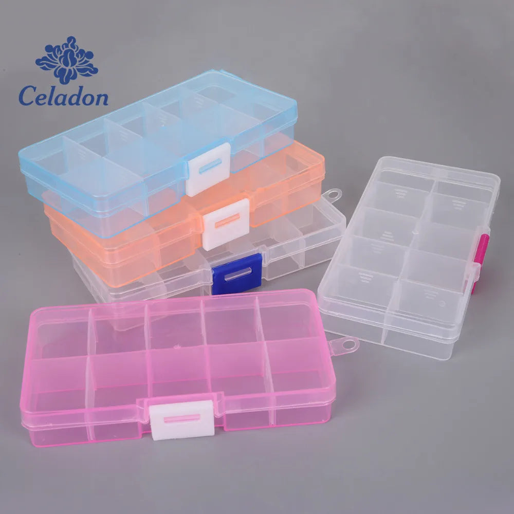 10 Slots Adjustable Transparent Jewelry Storage Box Ring Earring Drug Pill Beads Portable Plastic Organizer Case Travel Bins