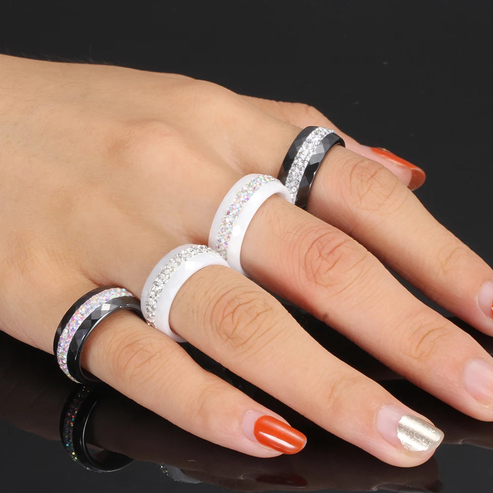 High Qulity Women Jewelry Ring Wholesale Black And White Simple Style Comly Crystal Ceramic Rings for Women