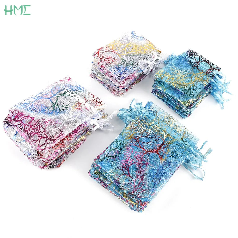 10/20/50Pcs White Blue Colorful Drawstring Organza Bags Jewelry Packaging Display Bags Wedding Party Gift Bags Jewelry Pouches