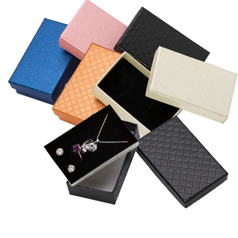 10pcs 8x5x2.5cm Paper Jewelry Organizer Box for Necklace Ring Earring Packaging Gift Boxes Display with Black Sponge
