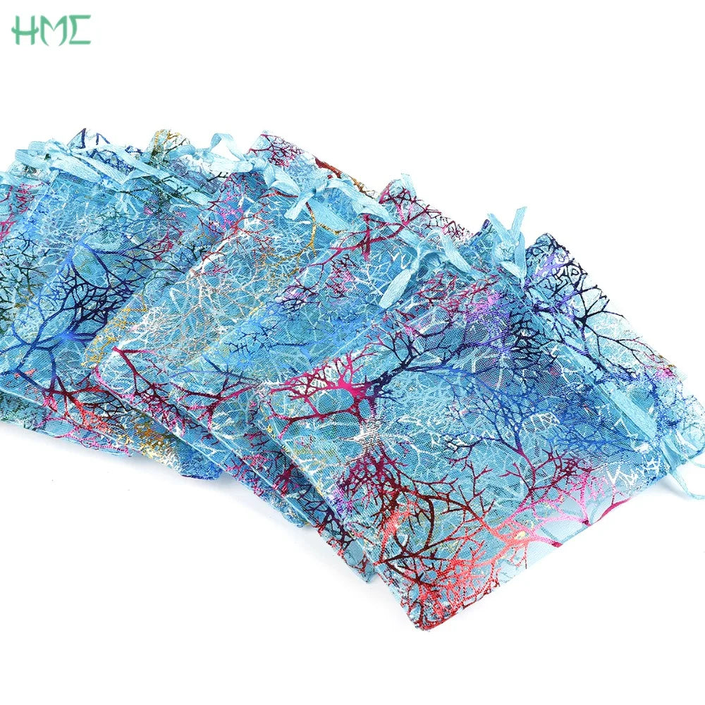 10/20/50Pcs White Blue Colorful Drawstring Organza Bags Jewelry Packaging Display Bags Wedding Party Gift Bags Jewelry Pouches