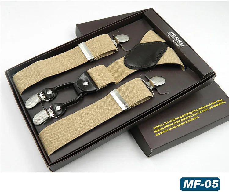 Man Suspenders Fashion Braces Adjustable 4 Clips Leather Belt Strap Tirante Trousers Suspensorio Father Gifts Ligas Gift