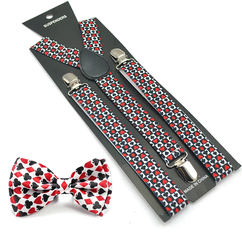 Fashion Poker Novelty New Design Mix Casual Suspenders Men for Pants Holder Butterfly Women Y-back Suspender Bow Tie Gift Set